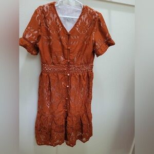 Ivy City Co Lace Midi Dress in Burnt Orange